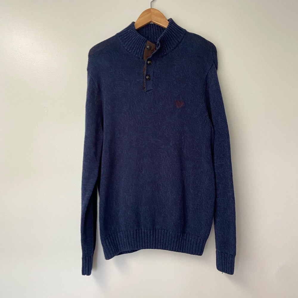 Chaps Navy Blue Button Collared Pullover Men’s Sw… - image 2